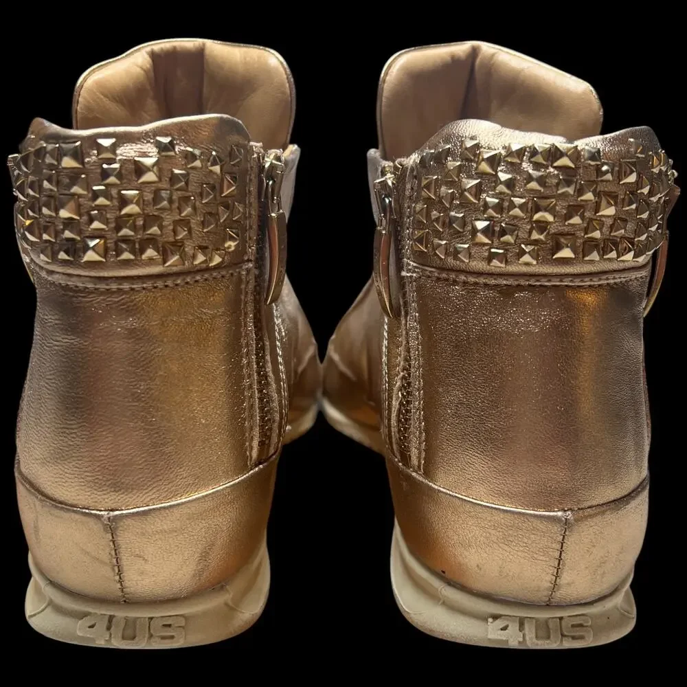 CESARE PACIOTTI Luxury 4US Women's 37/US 7 Gold High Top Sneakers Studs - Picture 4 of 16